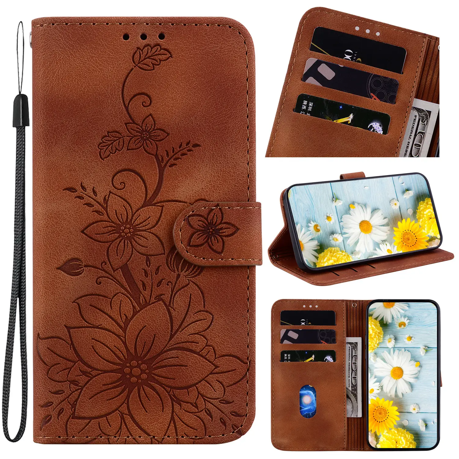 Red Leather Flip Phone Case A70 with Card Slots - Image 5