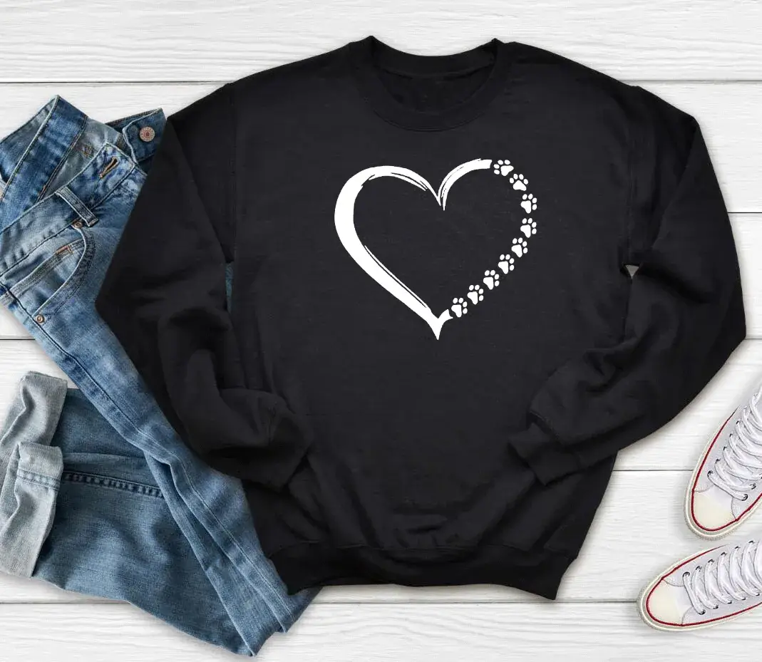 Black Heart Print Crewneck Sweatshirt with Diamond Design - Image 2