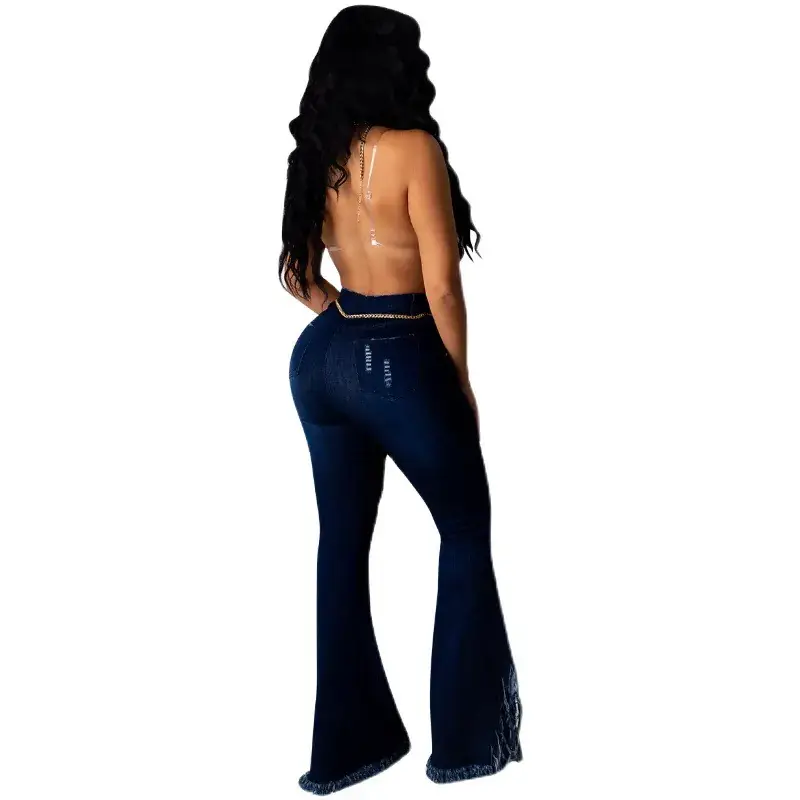 Women Ripped Tassel Jeans White Top Set - Image 5