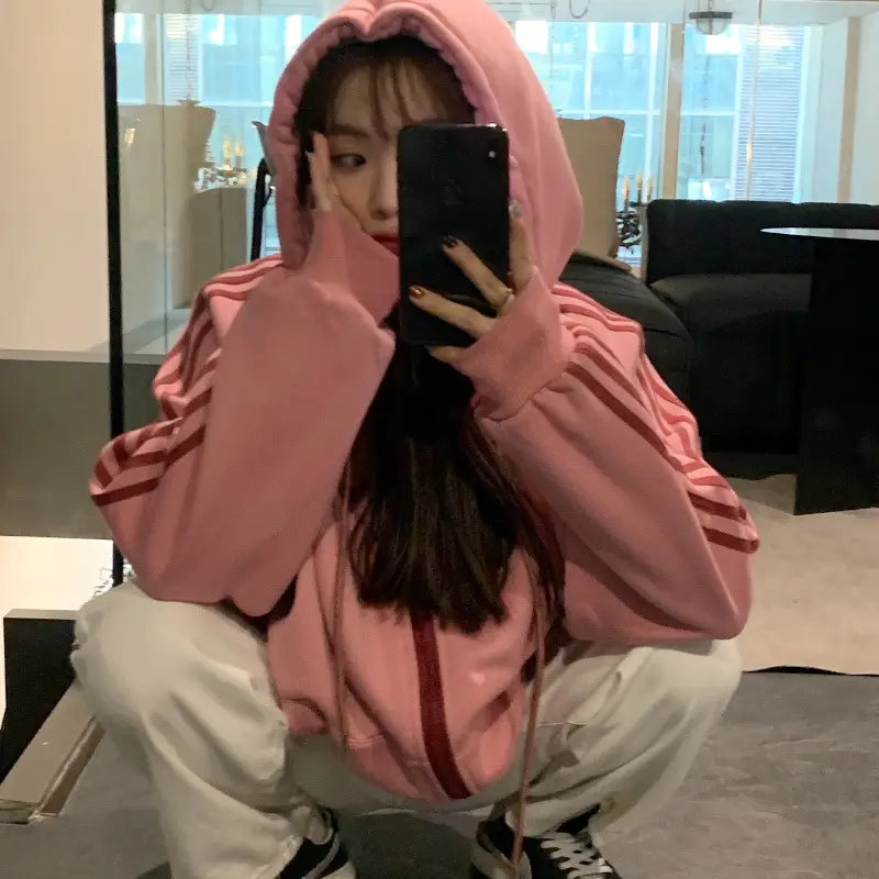 Women's Hooded Fleece Sweatshirt Beige Loose Fit Winter Casual — feature 10