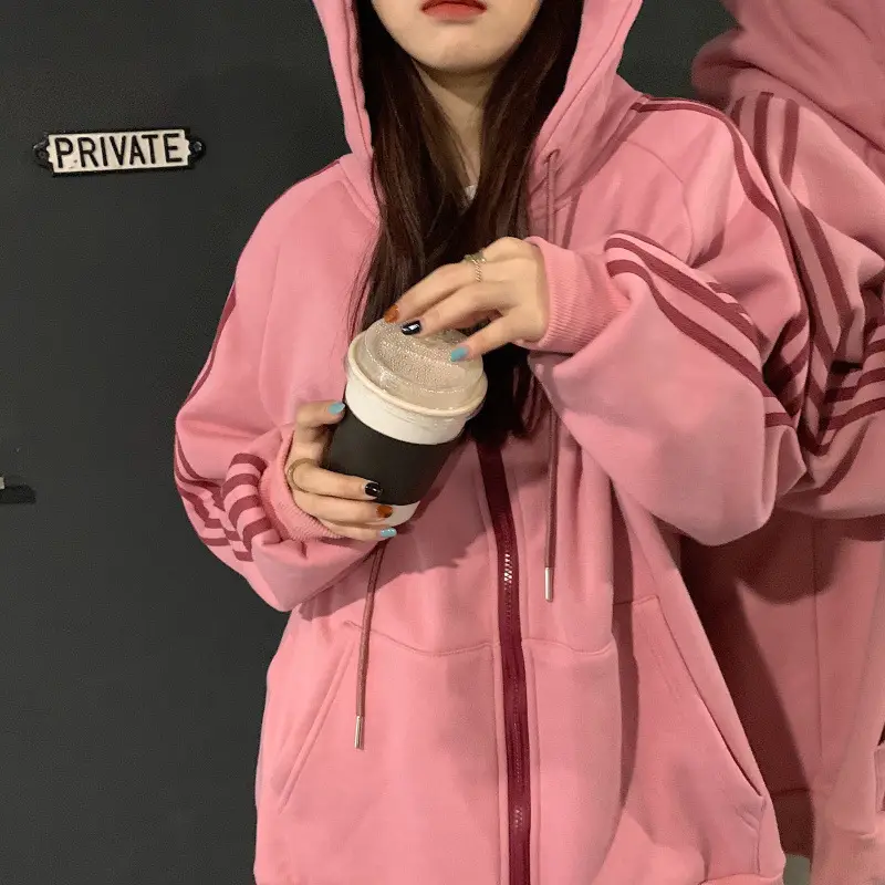 Women's Hooded Fleece Sweatshirt Beige Loose Fit Winter Casual — feature 11