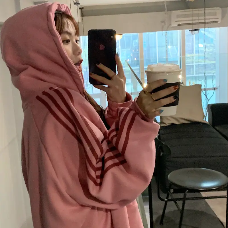 Women's Hooded Fleece Sweatshirt Beige Loose Fit Winter Casual — feature 12