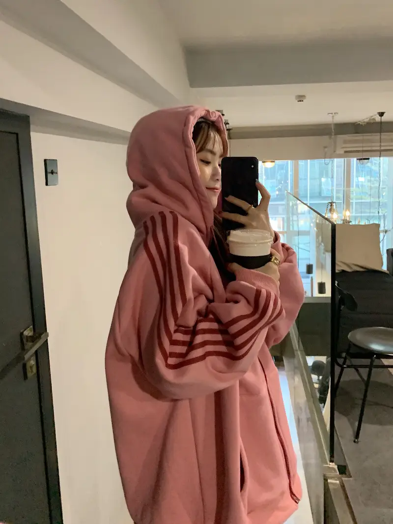 Women's Hooded Fleece Sweatshirt Beige Loose Fit Winter Casual — feature 13