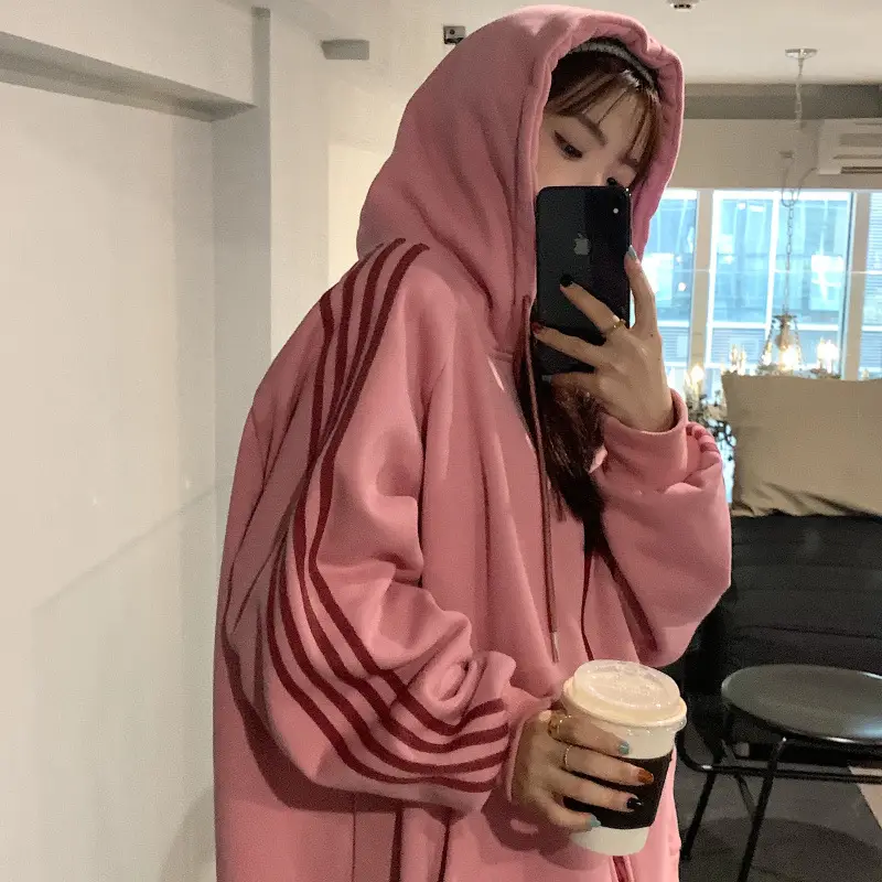 Women's Hooded Fleece Sweatshirt Beige Loose Fit Winter Casual — feature 14
