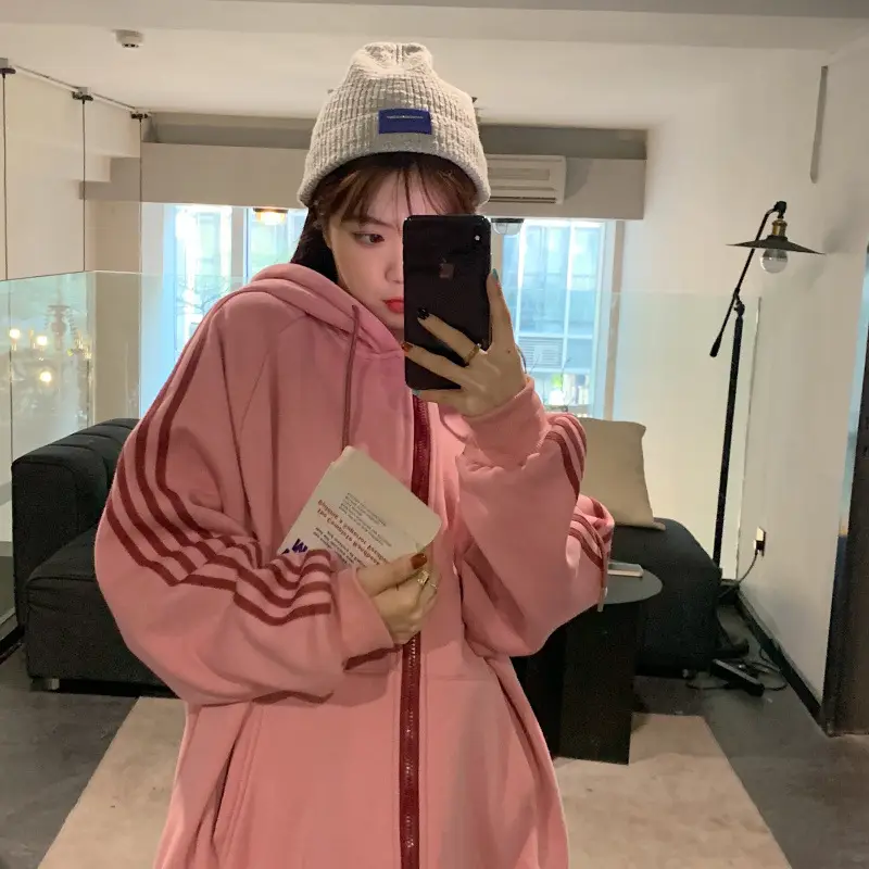 Women's Hooded Fleece Sweatshirt Beige Loose Fit Winter Casual — feature 15