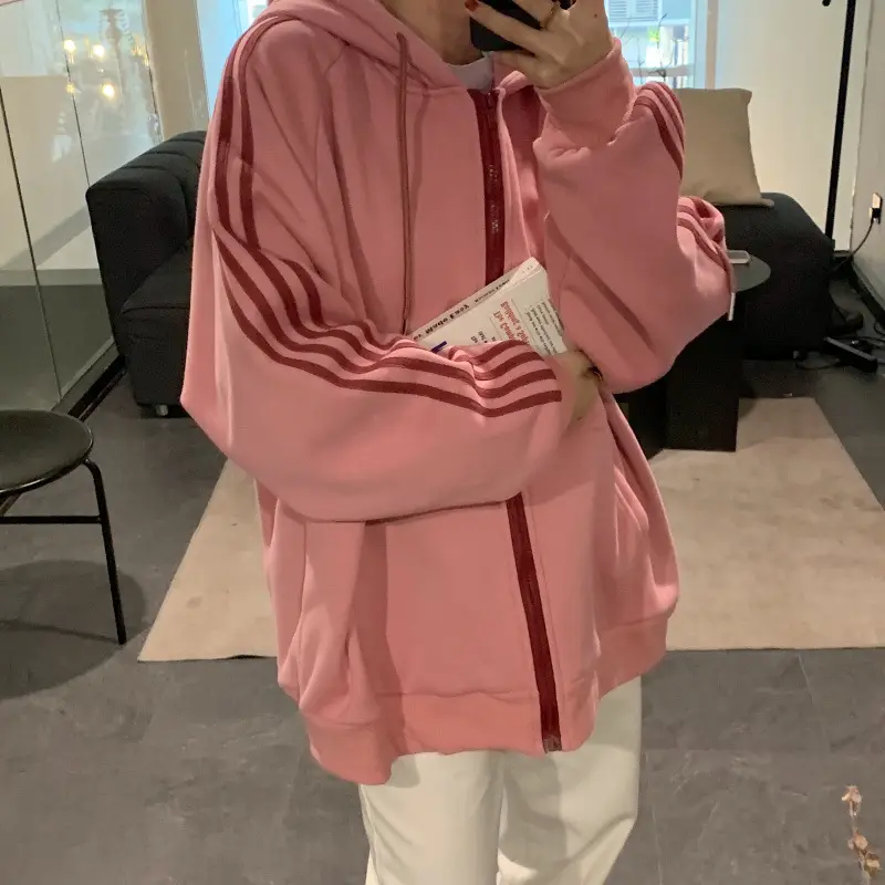 Women's Hooded Fleece Sweatshirt Beige Loose Fit Winter Casual — feature 18