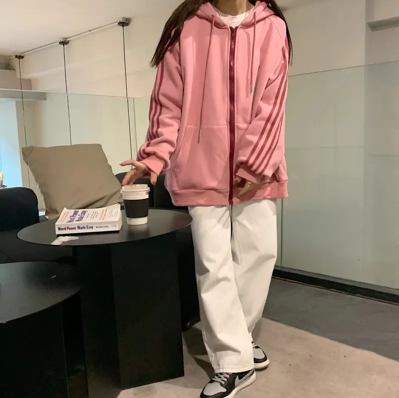 Women's Hooded Fleece Sweatshirt Beige Loose Fit Winter Casual — feature 19