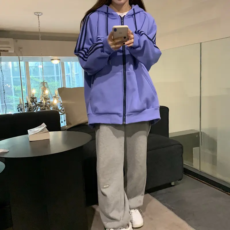 Women's Hooded Fleece Sweatshirt Beige Loose Fit Winter Casual — feature 24