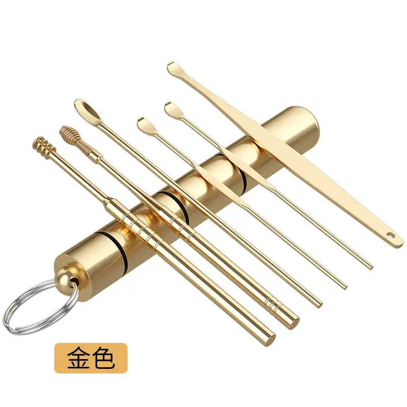 Stainless Steel 6-Piece Ear Scoop Set Gold - Image 4