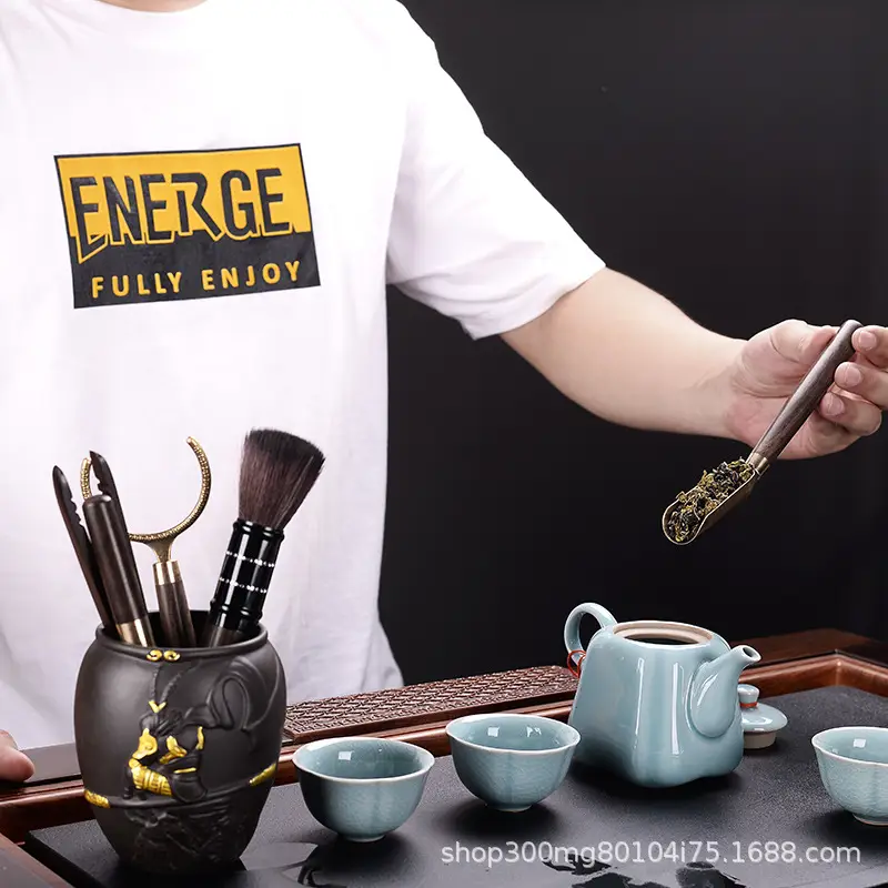 Ebony 5-Piece Tea Ceremony Set with Brush & Clips - Image 13