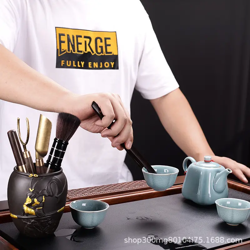 Ebony 5-Piece Tea Ceremony Set with Brush & Clips - Image 14