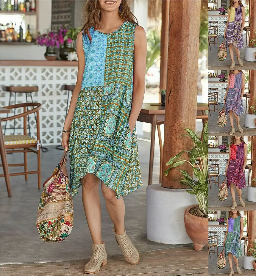 2023 Bohemian Printed Cotton Crewneck Dress for Women - Image 6