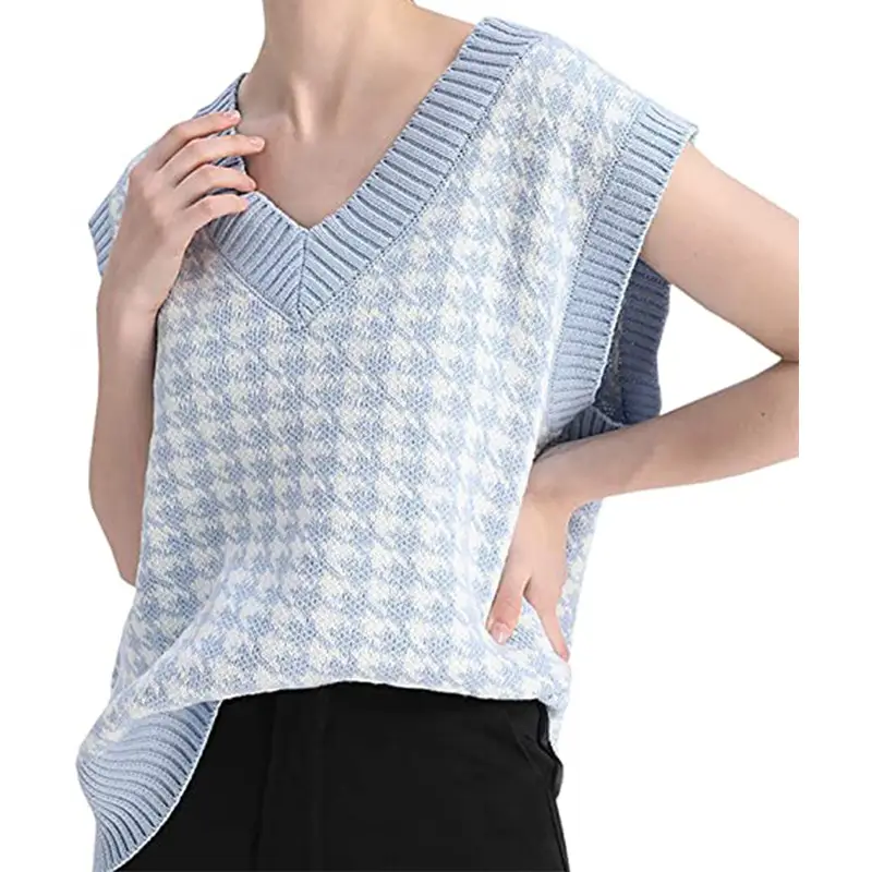 Women's New Houndstooth Knitted Vest V-Neck Sleeveless — feature 18