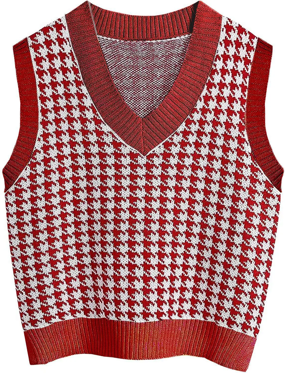 Women's New Houndstooth Knitted Vest V-Neck Sleeveless — feature 21