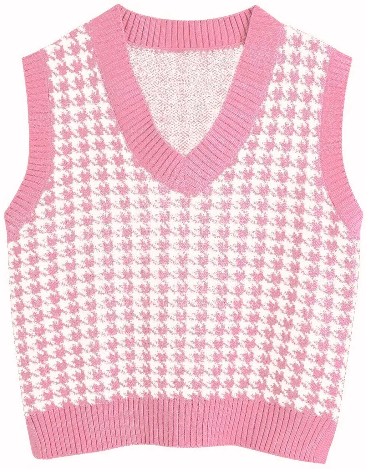 Women's New Houndstooth Knitted Vest V-Neck Sleeveless - Image 10