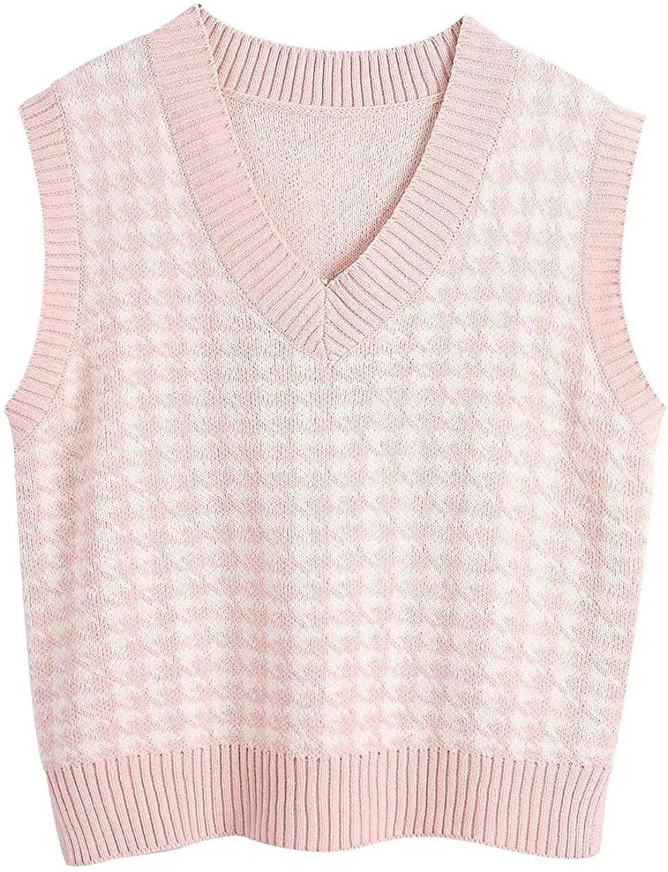 Women's New Houndstooth Knitted Vest V-Neck Sleeveless - Image 2