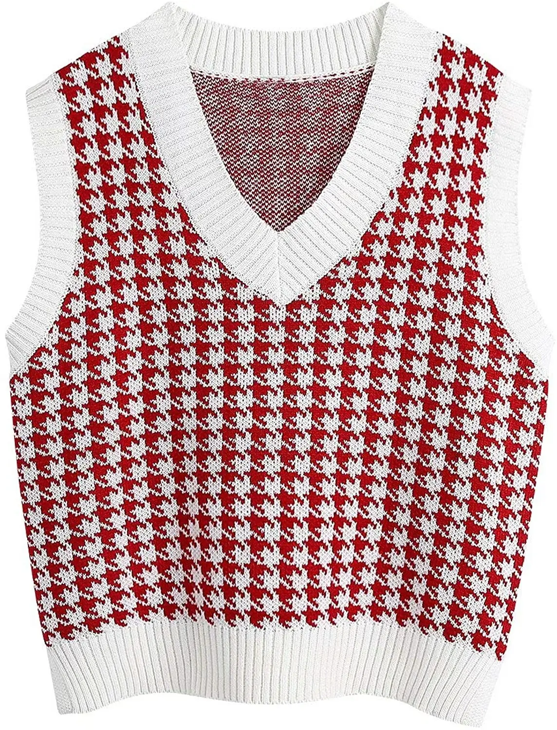 Women's New Houndstooth Knitted Vest V-Neck Sleeveless - Image 3