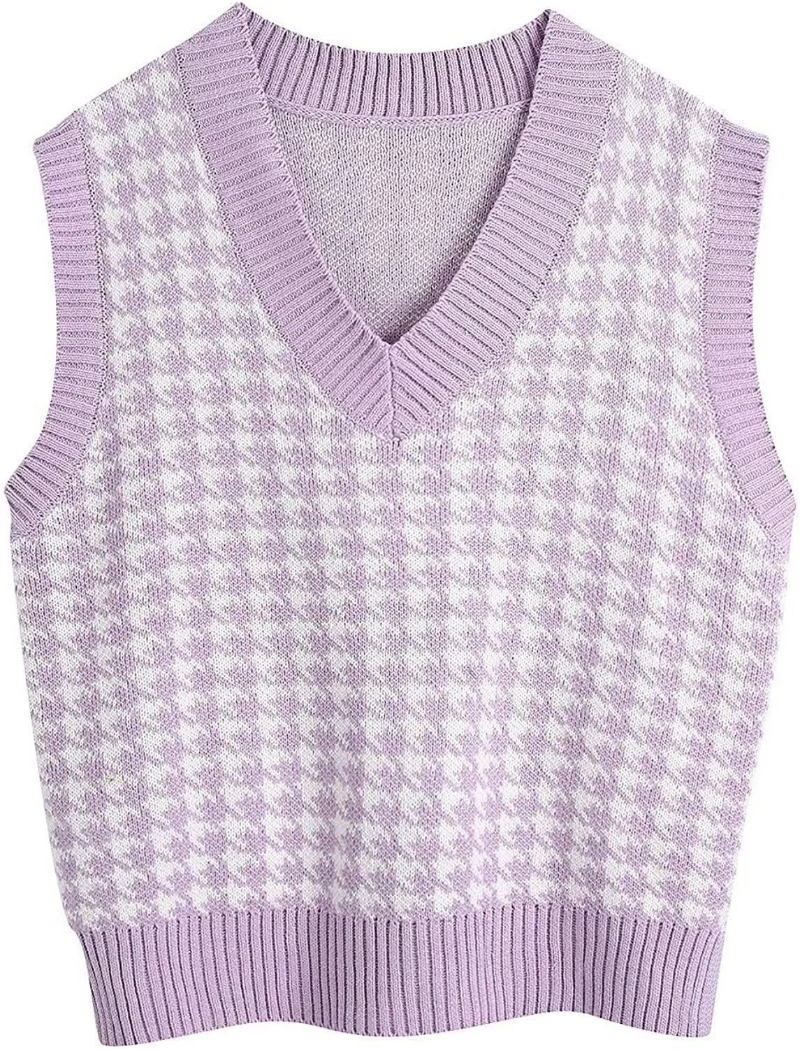 Women's New Houndstooth Knitted Vest V-Neck Sleeveless - Image 4