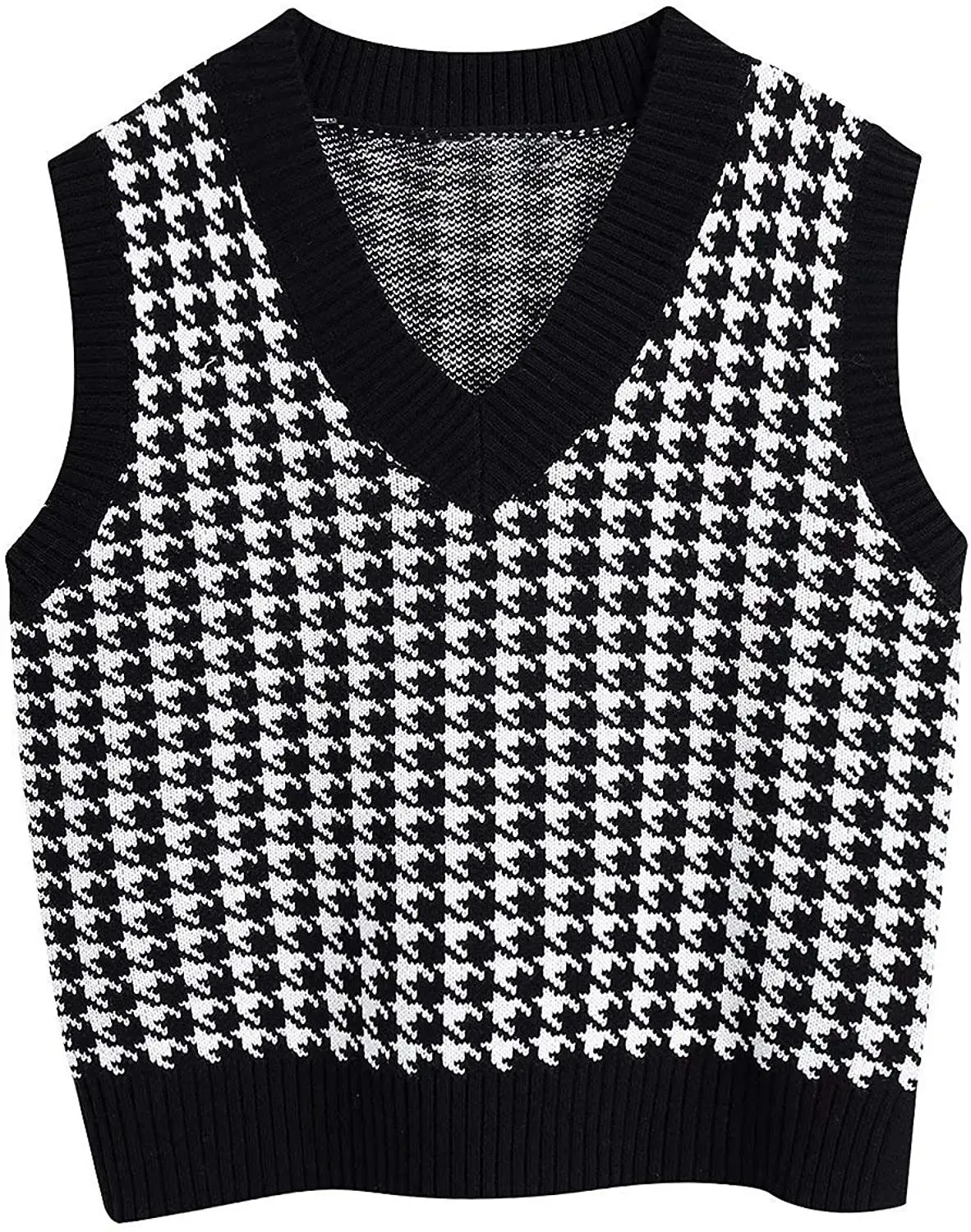 Women's New Houndstooth Knitted Vest V-Neck Sleeveless - Image 5