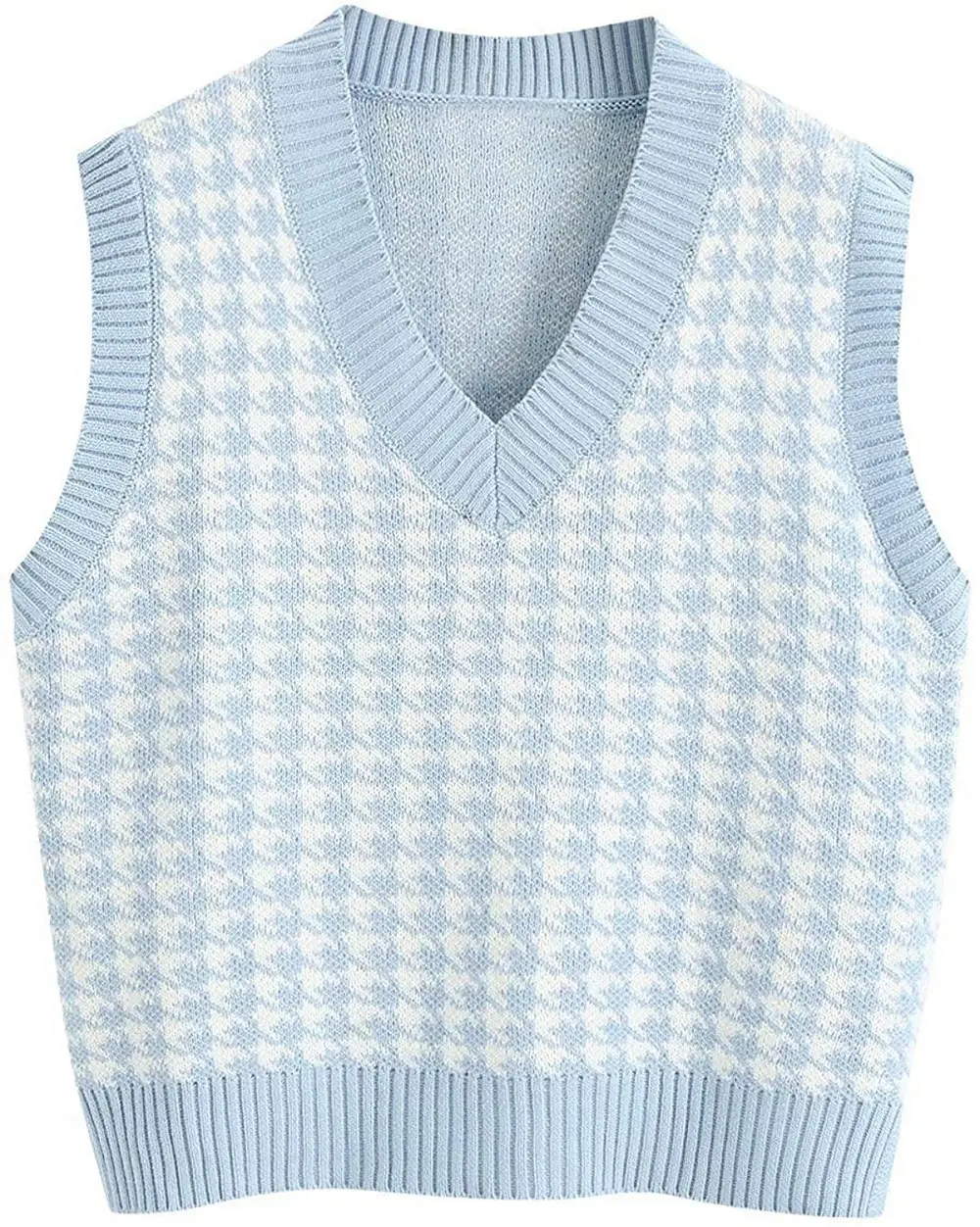 Women's New Houndstooth Knitted Vest V-Neck Sleeveless - Image 6