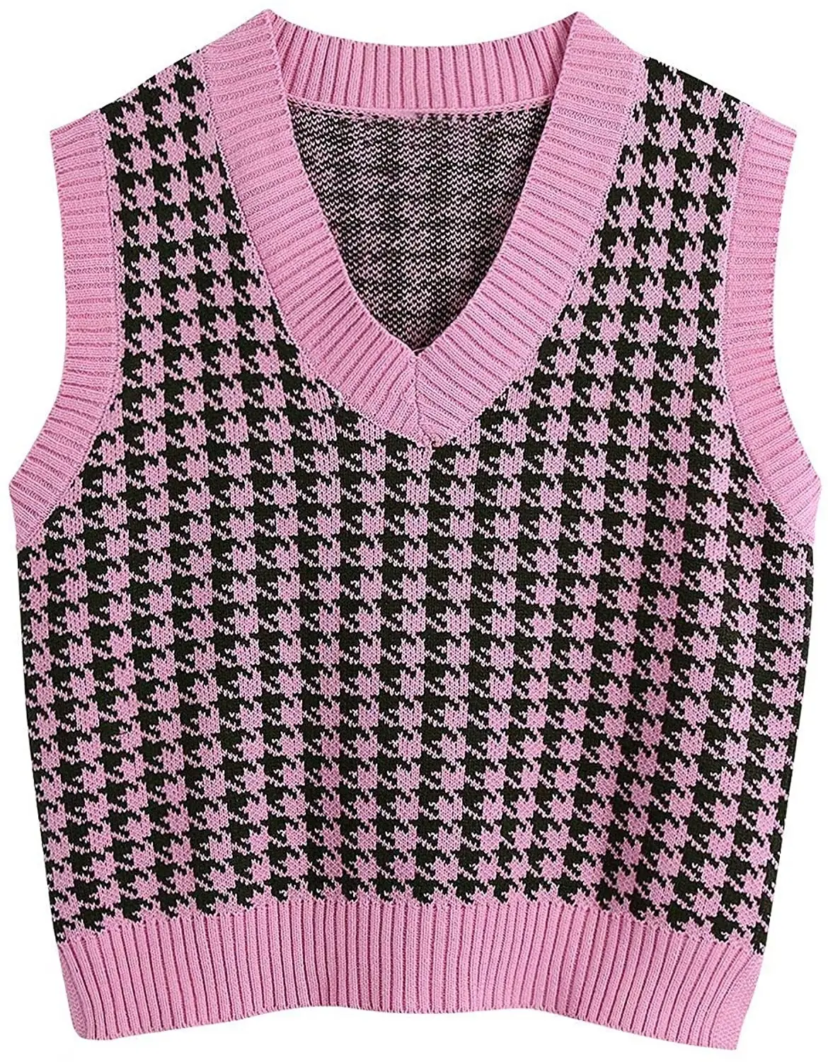 Women's New Houndstooth Knitted Vest V-Neck Sleeveless - Image 7