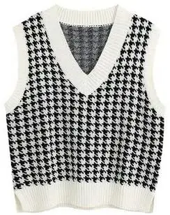 Women's New Houndstooth Knitted Vest V-Neck Sleeveless - Image 8