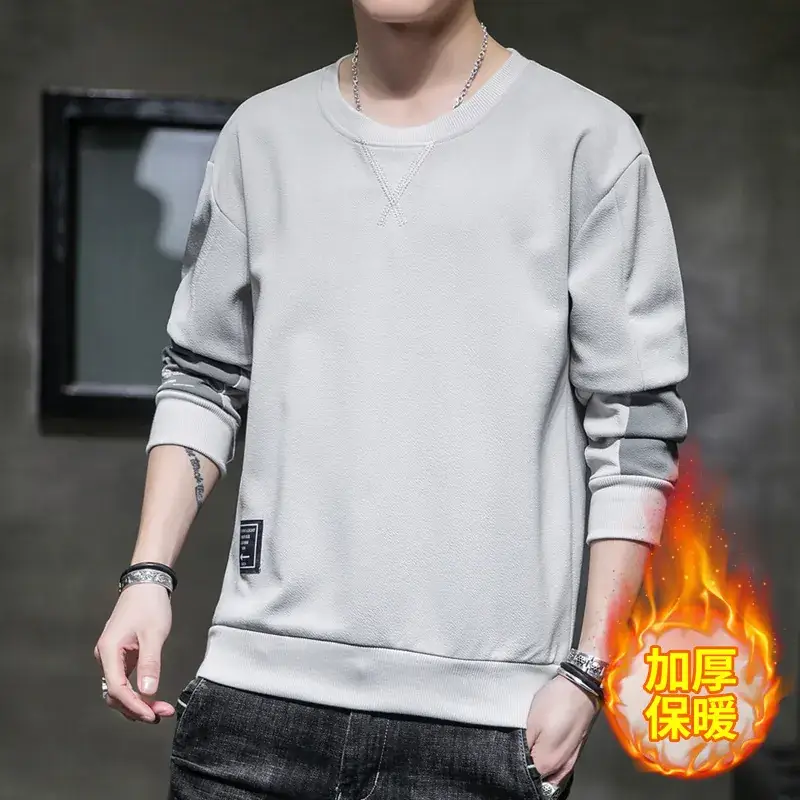 Men Velvet Round Neck T-Shirt Black Red Sleeve Guard