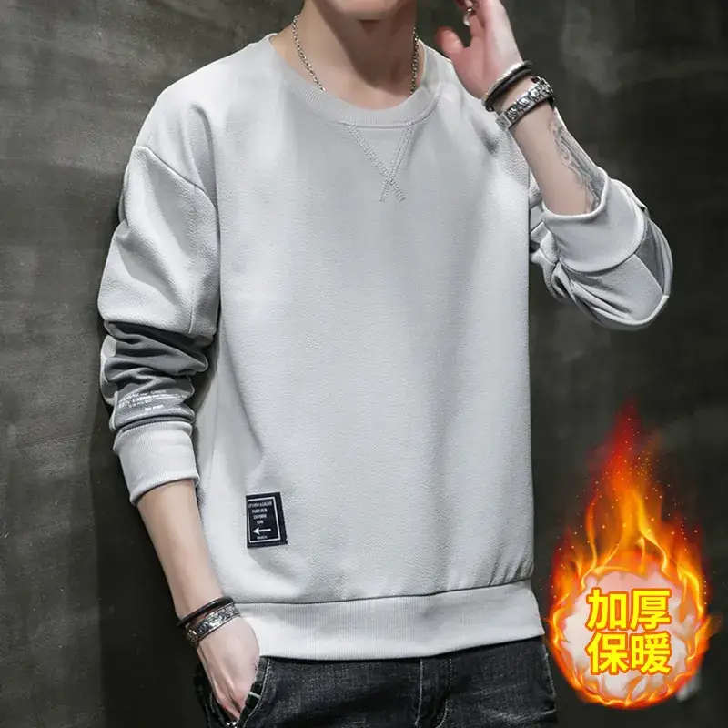 Men Velvet Round Neck T-Shirt Black Red Sleeve Guard