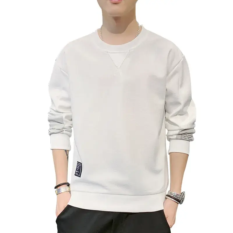 Men Velvet Round Neck T-Shirt Black Red Sleeve Guard
