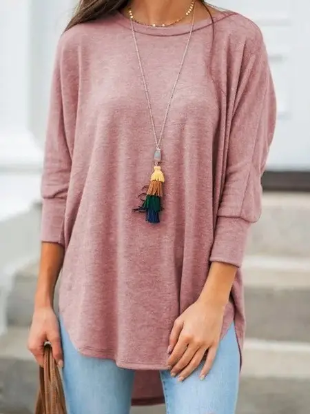Women Loose Fit T-Shirt Pink Seven Point Sleeve - Image 4