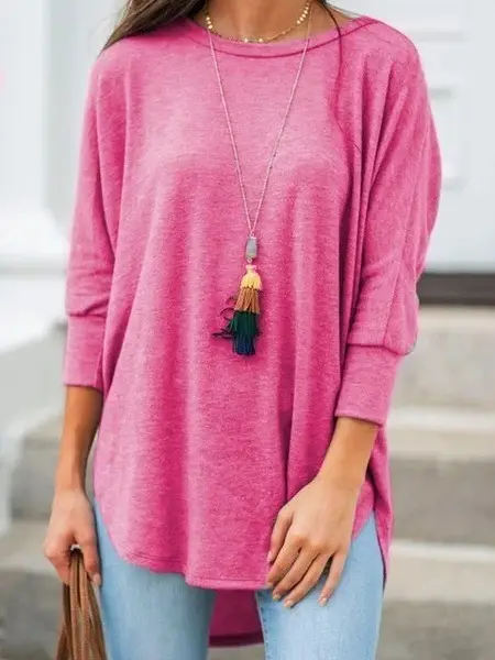 Women Loose Fit T-Shirt Pink Seven Point Sleeve - Image 6