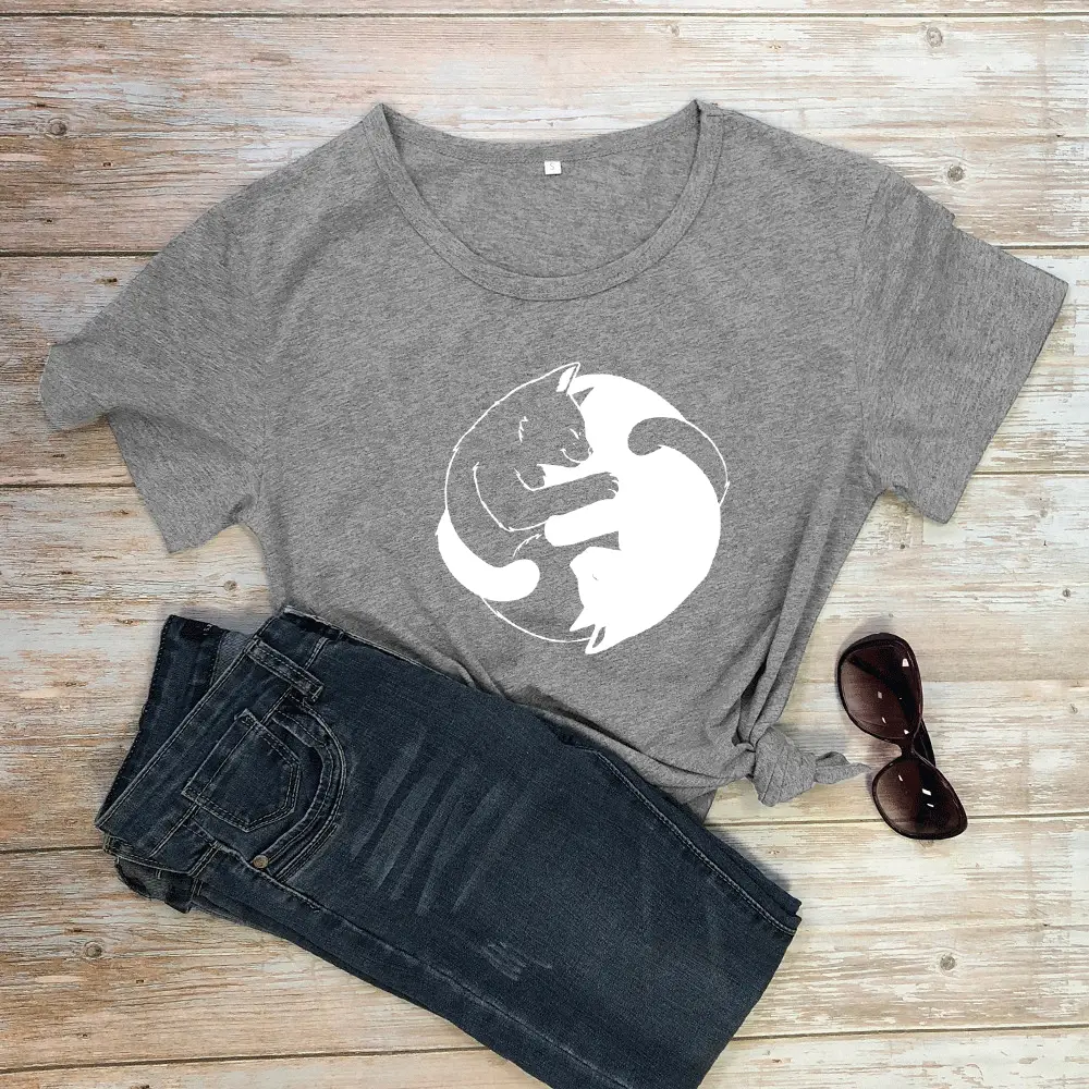 Pink Yin Yang Cat Print T-Shirt Short Sleeve - Image 10