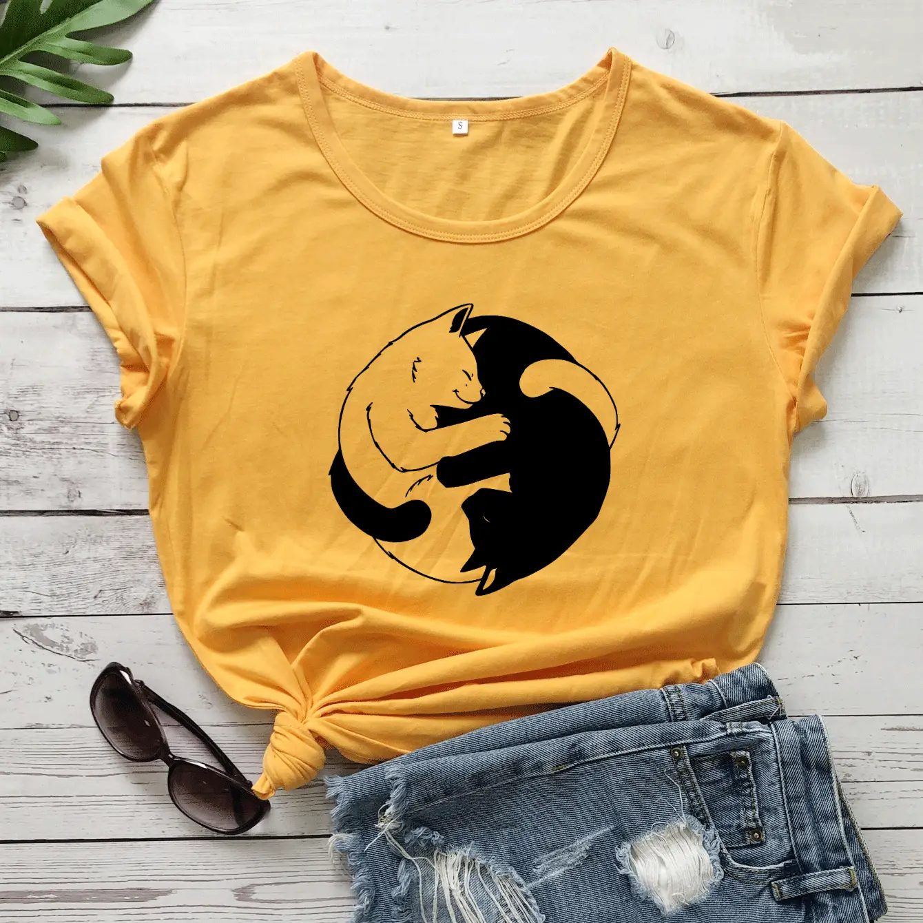 Pink Yin Yang Cat Print T-Shirt Short Sleeve - Image 5