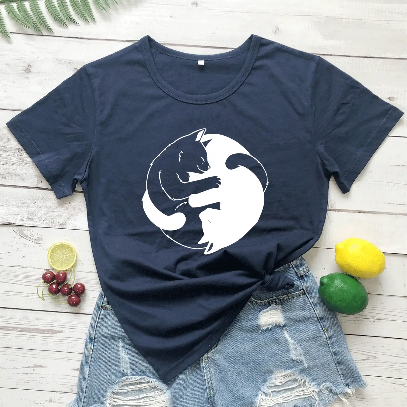 Pink Yin Yang Cat Print T-Shirt Short Sleeve - Image 9