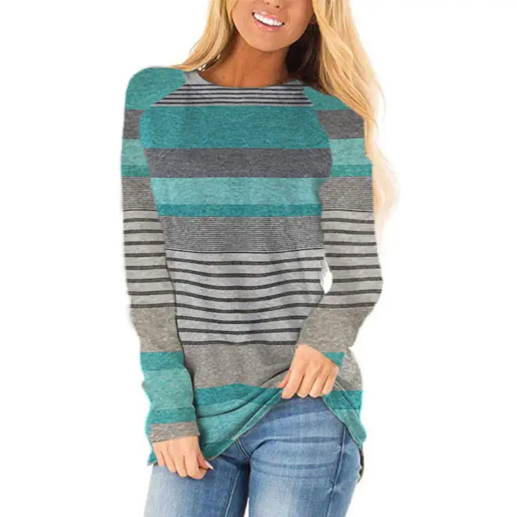 Women Beige Striped Long Sleeve T-Shirt with Leopard Print - Image 25
