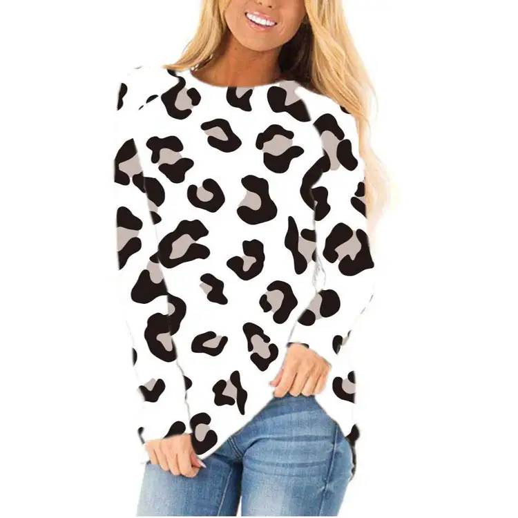 Women Beige Striped Long Sleeve T-Shirt with Leopard Print - Image 26