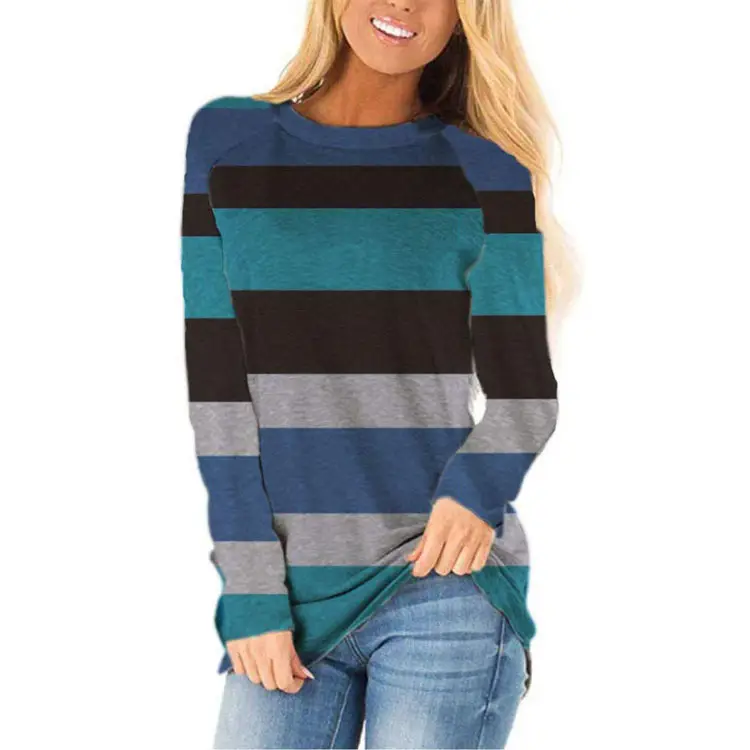 Women Beige Striped Long Sleeve T-Shirt with Leopard Print - Image 16