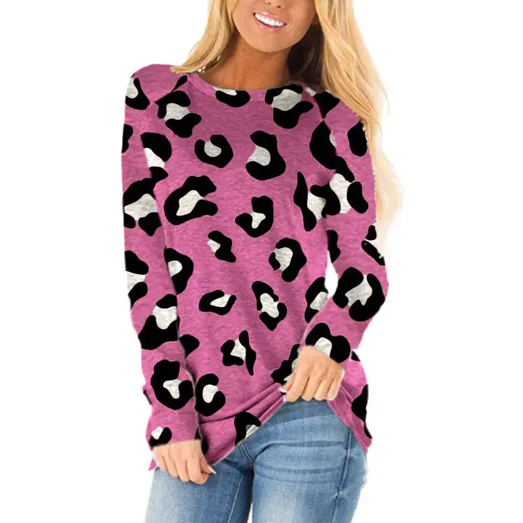 Women Beige Striped Long Sleeve T-Shirt with Leopard Print - Image 23