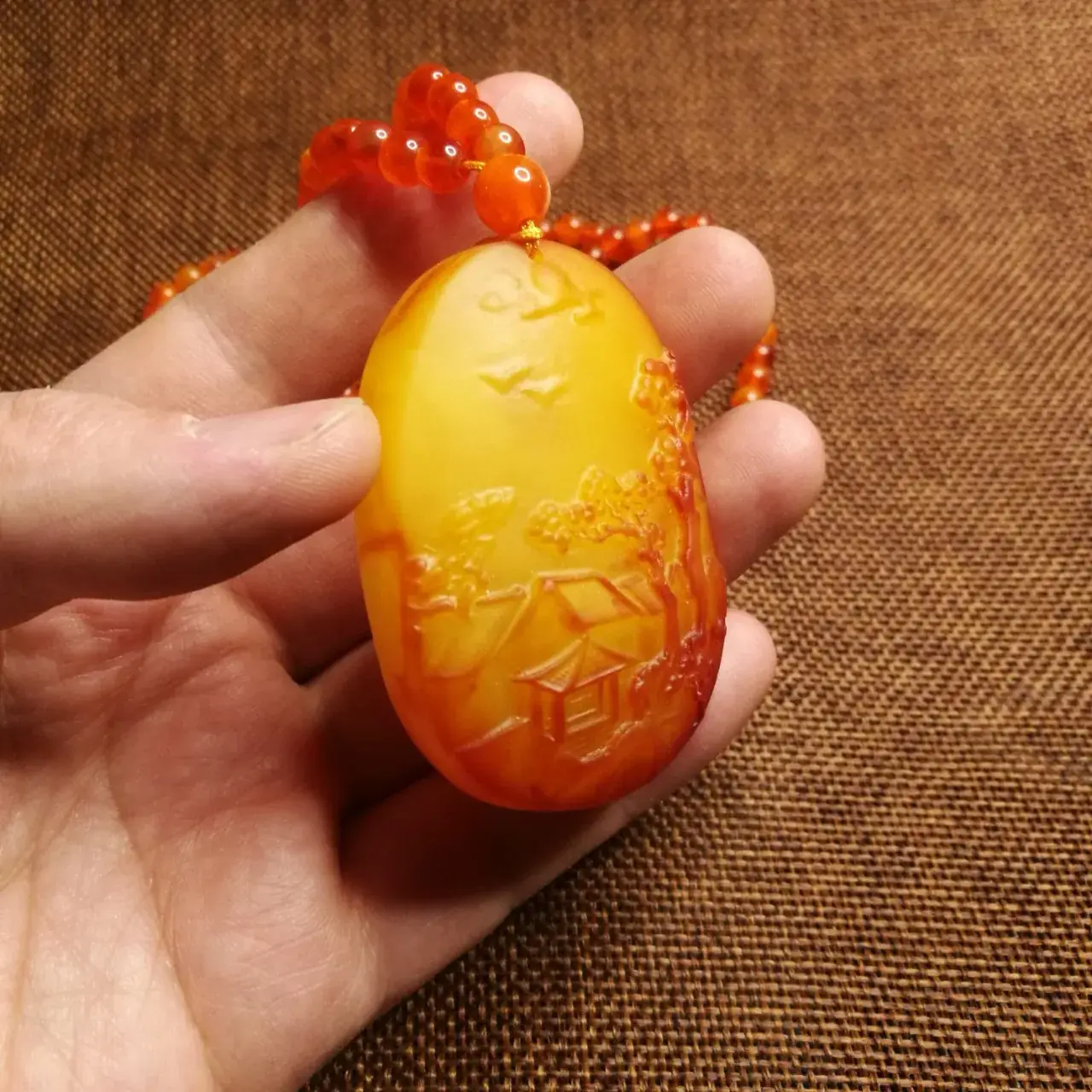 Beeswax Pendant Necklace Yellow Amber Artistic Design
