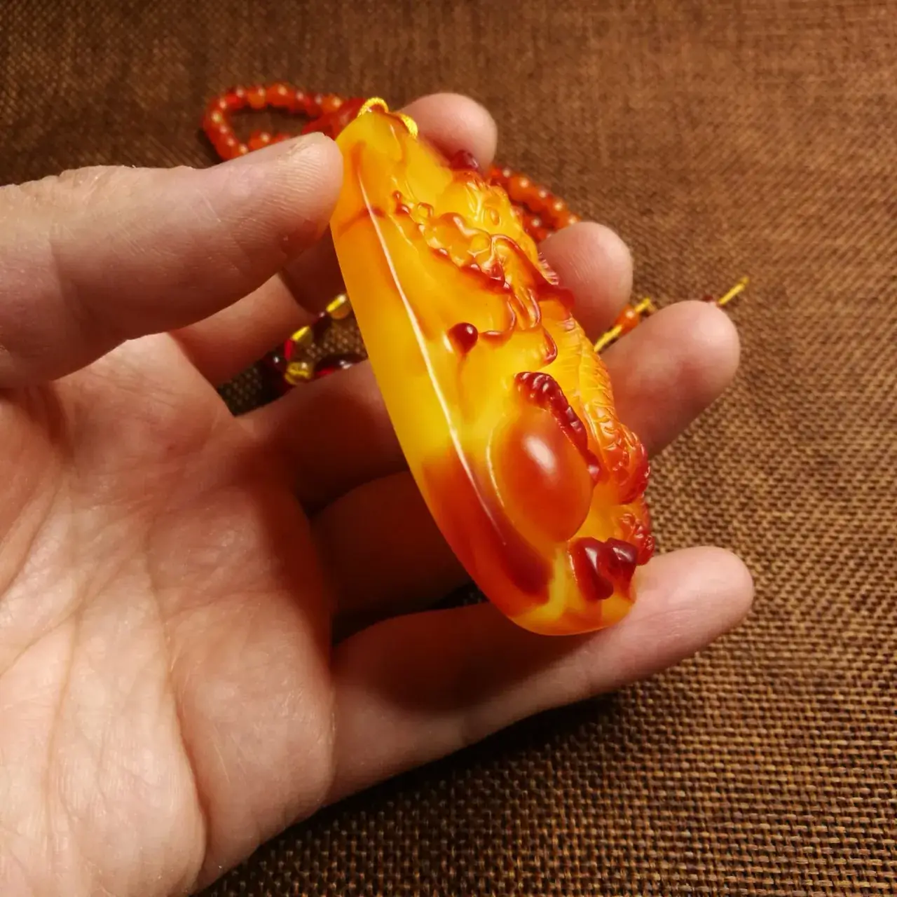 Beeswax Dragon Pendant Necklace Yellow Amber