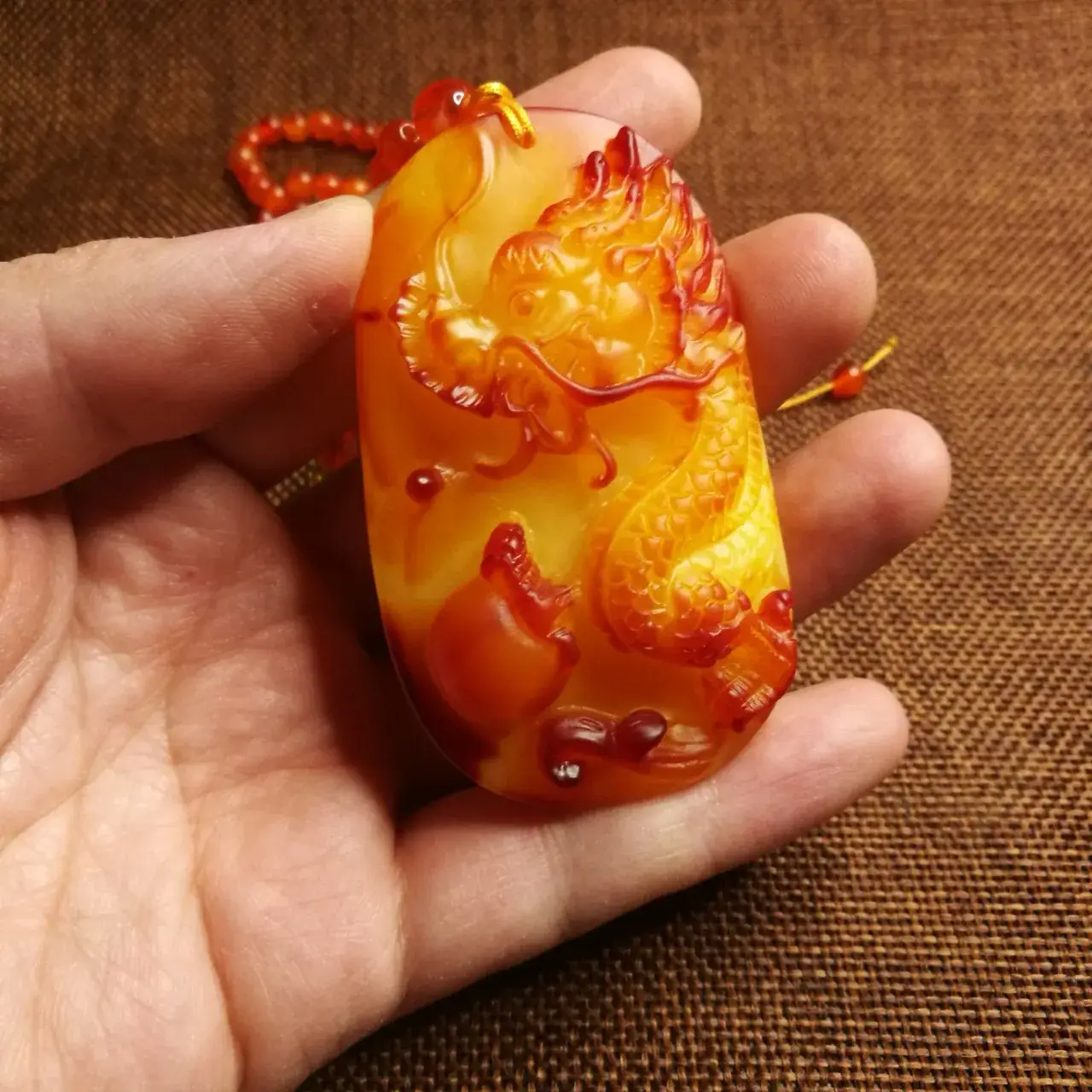 Beeswax Dragon Pendant Necklace Yellow Amber — feature 2