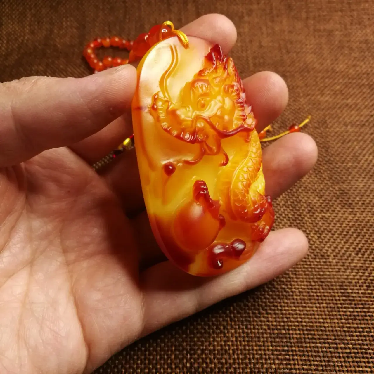 Beeswax Dragon Pendant Necklace Yellow Amber — feature 3