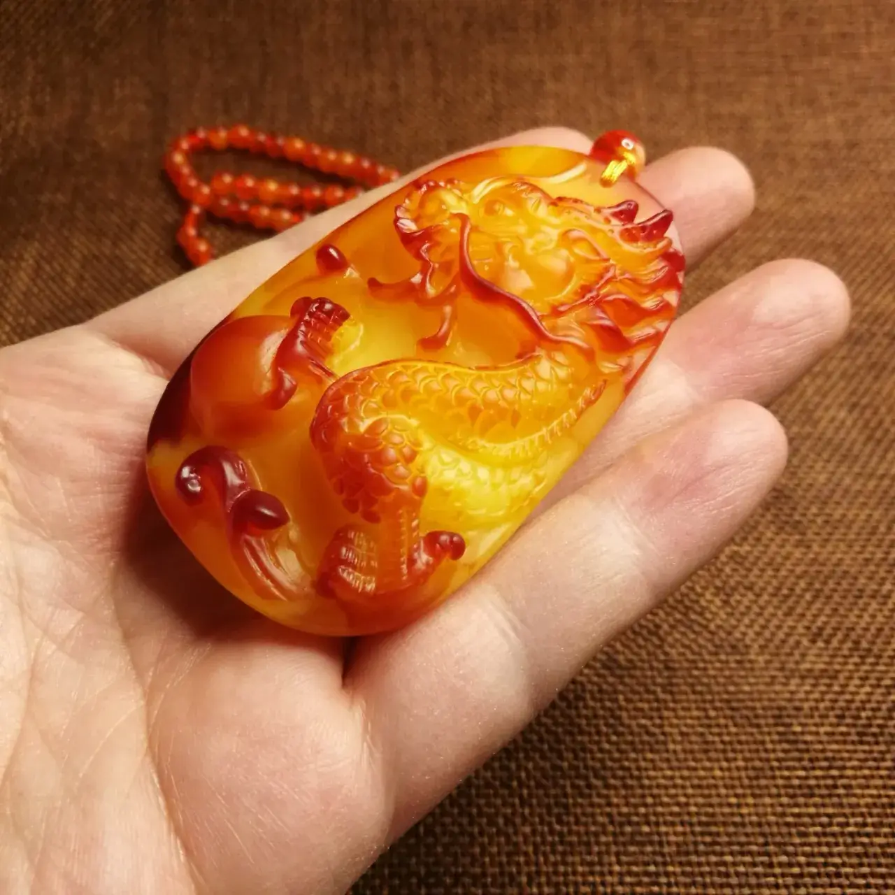 Beeswax Dragon Pendant Necklace Yellow Amber — feature 9