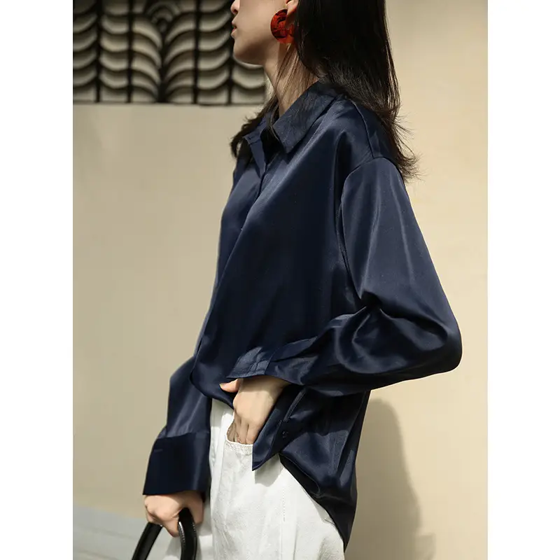 Mermaid White Satin Shirt Women's Elegant Professional Top - Image 3