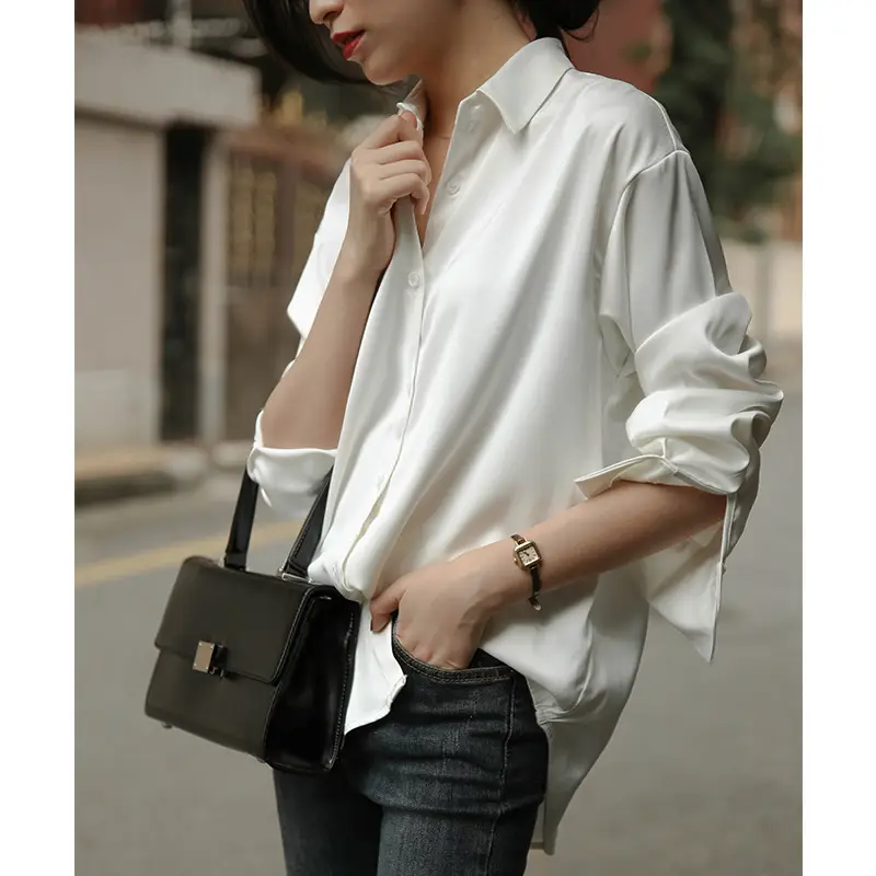 Mermaid White Satin Shirt Women's Elegant Professional Top - Image 4