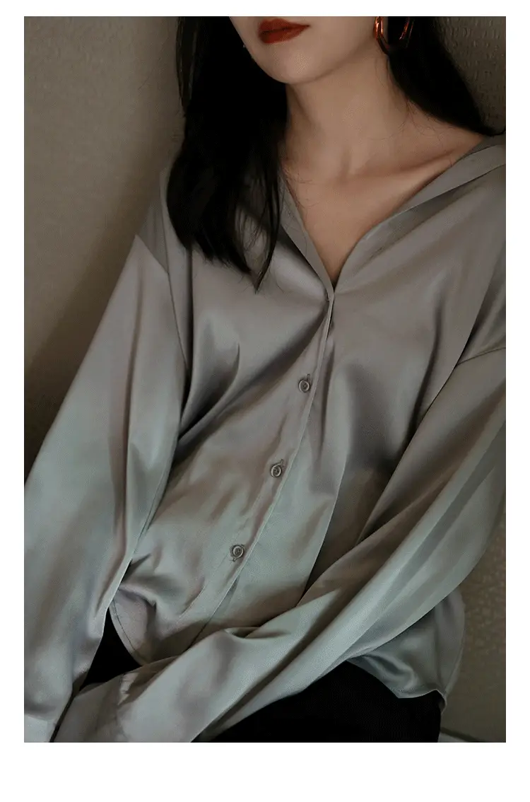 Mermaid White Satin Shirt Women's Elegant Professional Top — feature 14