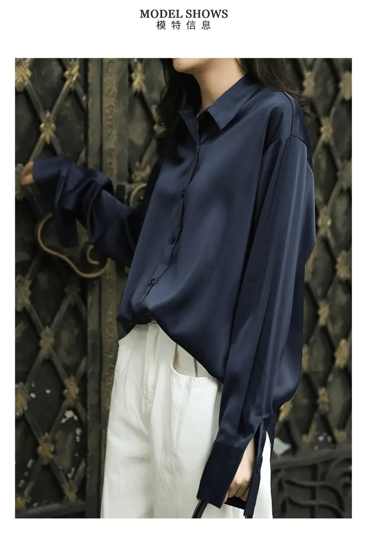 Mermaid White Satin Shirt Women's Elegant Professional Top — feature 4