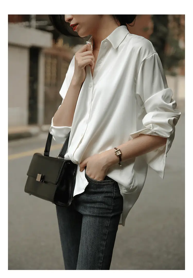 Mermaid White Satin Shirt Women's Elegant Professional Top — feature 6