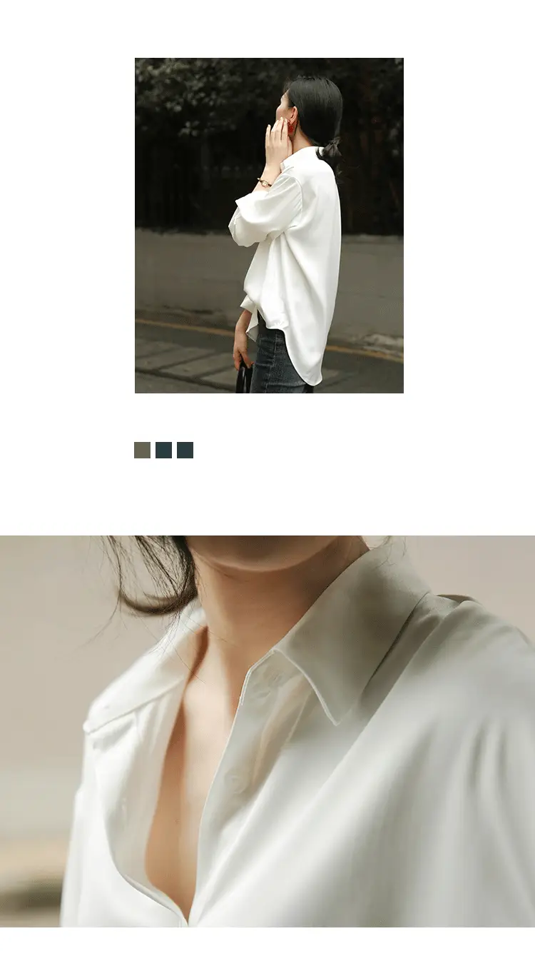 Mermaid White Satin Shirt Women's Elegant Professional Top — feature 8