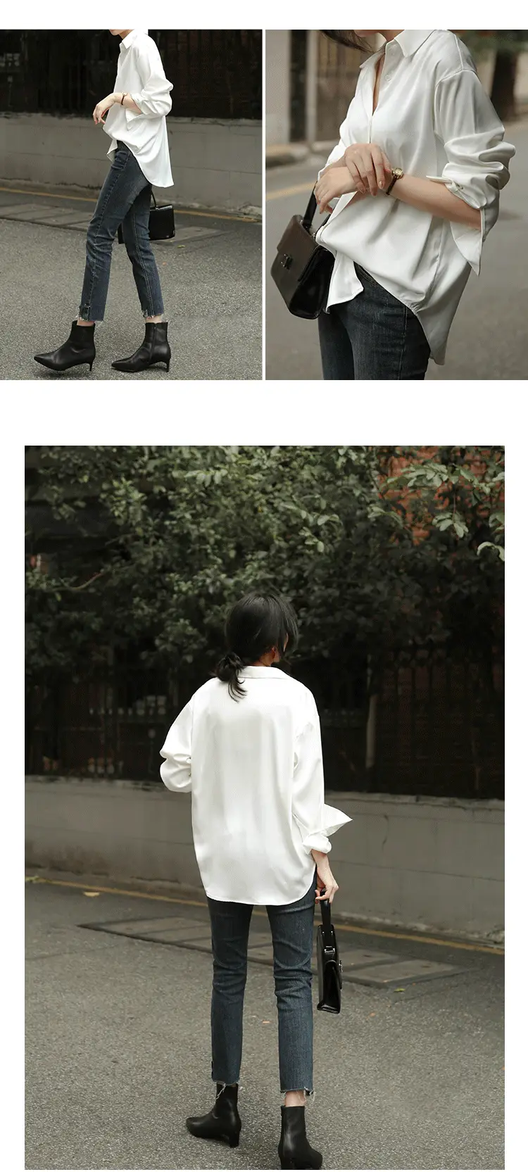 Mermaid White Satin Shirt Women's Elegant Professional Top — feature 9